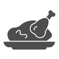 Roast chicken solid icon. Roasted turkey vector illustration isolated on white. Grilled meat glyph style design Royalty Free Stock Photo