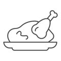 Roast chicken thin line icon. Roasted turkey vector illustration isolated on white. Grilled meat outline style design Royalty Free Stock Photo