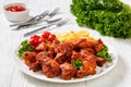 Roast chicken wings with french fries and veggies Royalty Free Stock Photo