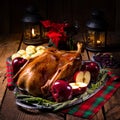 Roast Christmas duck with apples