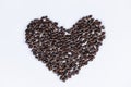 Roast Coffee Beans Heart Shape on White Isolate Background, Love Flavor and Beverage Ingredients With Roasted Coffee Beans Concept Royalty Free Stock Photo