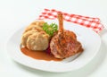 Roast duck with bread dumplings and red cabbage Royalty Free Stock Photo