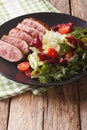 Roast duck breast and fresh mix lettuce close-up. vertical Royalty Free Stock Photo