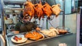 Roast Duck And Hainanese Chicken For Sale In A Food Court Of Singapore.