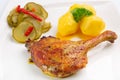 Roast duck leg with potatoes Royalty Free Stock Photo
