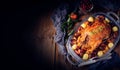 Roast duck with potato dumplings and plums Royalty Free Stock Photo