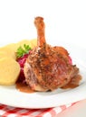 Roast duck with potato dumplings and red cabbage Royalty Free Stock Photo
