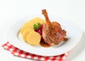 Roast duck with potato dumplings and red cabbage Royalty Free Stock Photo