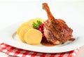 Roast duck with potato dumplings and red cabbage Royalty Free Stock Photo