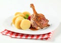 Roast duck with potato dumplings and red cabbage Royalty Free Stock Photo