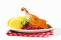 Roast duck with potato dumplings and red cabbage Royalty Free Stock Photo