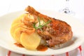 Roast duck with potato dumplings and white cabbage Royalty Free Stock Photo