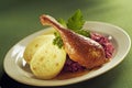 Roast Duck, Red Cabbage and Dumplings Royalty Free Stock Photo