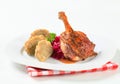 Roast duck with Tyrolean dumplings and red cabbage Royalty Free Stock Photo