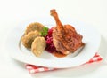 Roast duck with Tyrolean dumplings and red cabbage Royalty Free Stock Photo