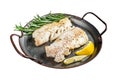 Roast Fillets of codfish, cooked cod fish meat. Isolated, white background.