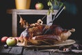 Roast goose with apples Royalty Free Stock Photo