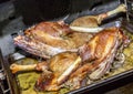 Roast goose in a roasting pan Royalty Free Stock Photo