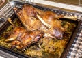 Roast goose in a roasting pan Royalty Free Stock Photo