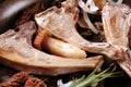 Roast lamb chops and mushrooms Royalty Free Stock Photo