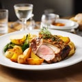 roast lamb dinner on white plate 2 Royalty Free Stock Photo