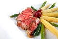 Roast meat served with corns Royalty Free Stock Photo