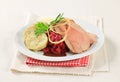 Roast pork, dumplings and red cabbage Royalty Free Stock Photo