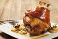 Roast pork knuckle served with boiled cabbage, Royalty Free Stock Photo