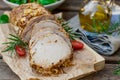 Roast pork loin in mustard marinade with rosemary Royalty Free Stock Photo