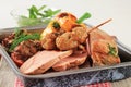 Roast pork meat in a baking pan Royalty Free Stock Photo