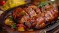 roast pork with potatoes Royalty Free Stock Photo