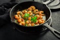 Roast Prawns Shrimps in a pan with herbs and garlic Royalty Free Stock Photo