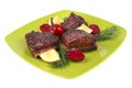 Roast rib's on green dish Royalty Free Stock Photo
