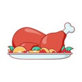 Roast turkey or chicken icon, flat cartoon illustration. Thanksgiving day dinner. Royalty Free Stock Photo