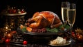 Roast turkey, cranberry, wine, gourmet meal, homemade celebration generated by AI