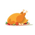 Roast Turkey with Garnish on plate vector icon