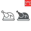 Roast turkey line and glyph icon, thanksgiving and dinner, roasted chicken sign vector graphics, editable stroke linear Royalty Free Stock Photo