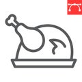 Roast turkey line icon, thanksgiving and dinner, roasted chicken sign vector graphics, editable stroke linear icon, eps Royalty Free Stock Photo