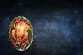 Roast Turkey over Chalkboard Texture Background Royalty Free Stock Photo