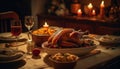 Roast turkey, pumpkin pie, and wine a gourmet holiday meal generated by AI