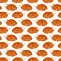 Roast turkey seamless vector pattern. Thanksgiving Christmas celebration dinner food background repeating. For greeting