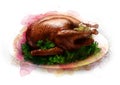 Roast turkey with stuffing on a platter sketch Royalty Free Stock Photo