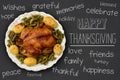 Roast turkey and text happy thanksgiving