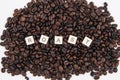 ROAST white cube text AND coffee beans background