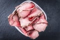 Roastbeef (sliced; selective focus) on a slate slab