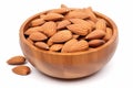 roasted almond seeds in wooden bowl