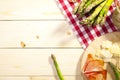 Roasted asparagus with ham and parmesan cheese Royalty Free Stock Photo