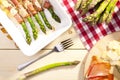 Roasted asparagus with ham and parmesan cheese Royalty Free Stock Photo