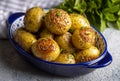 Roasted baked baby potatoes with garlic and herbs