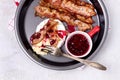 Roasted or Baked Camambert or Brie Cheese Baked with Bacon and Served with Cranberries Jam Keto Diet Top View Horizontal Top View Royalty Free Stock Photo